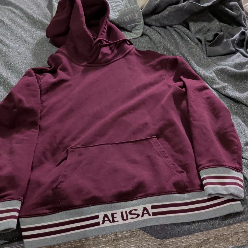 American Eagle Outfitters Maroon Hoodie with Striped Accents